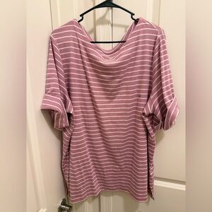 Relaxed Pink Striped Short-Sleeve Tunic Top